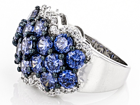 Blue And White Cubic Zirconia Silver Ring 8.20ctw