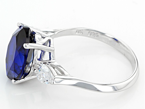 Blue Lab Created Sapphire And White Cubic Zirconia Rhodium Over Silver Heart Ring 5.49ctw