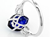 Blue Lab Created Sapphire And White Cubic Zirconia Rhodium Over Silver Heart Ring 5.49ctw