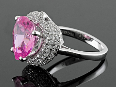Pink And White Cubic Zirconia Rhodium Over Sterling Silver Heart Ring 11.89ctw