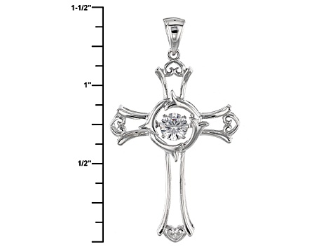 White Cubic Zirconia Rhodium Over Sterling Silver "Dancing Bella" Cross Pendant With Chain .45ctw