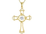 White Cubic Zirconia 18k Yellow Gold Over Silver "Dancing Bella" Cross Pendant With Chain .45ctw