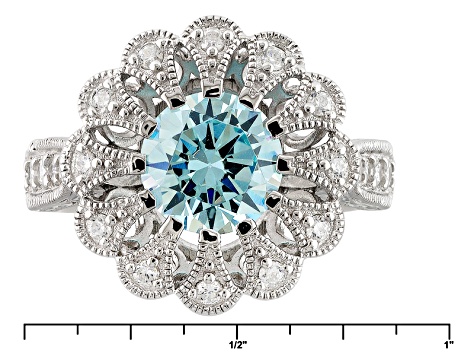 Blue And White Cubic Zirconia Silver Ring 3.61ctw (2.43ctw DEW)