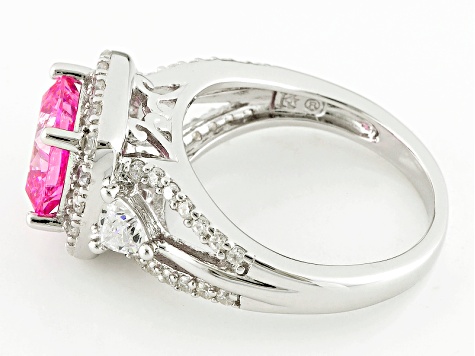 Pink And White Cubic Zirconia Rhodium Over Sterling Silver Ring 5.78ctw (3.56ctw DEW)