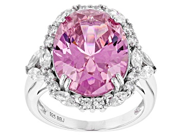 Picture of Pink And White Cubic Zirconia Rhodium Over Sterling Silver Ring 17.80ctw