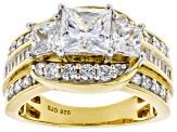 Cubic Zirconia 18k Yellow Gold Over Silver Ring 4.70ctw (2.89ctw DEW)