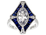 Lab Created Blue Spinel And White Cubic Zirconia Rhodium Over Sterling Ring 3.86ctw