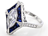 Lab Created Blue Spinel And White Cubic Zirconia Rhodium Over Sterling Ring 3.86ctw