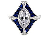 Lab Created Blue Spinel And White Cubic Zirconia Rhodium Over Sterling Ring 3.86ctw