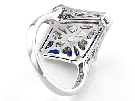 Lab Created Blue Spinel And White Cubic Zirconia Rhodium Over Sterling Ring 3.86ctw