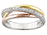 White Cubic Zirconia Rhodium And 18k Yellow And Rose Gold Over Silver Ring