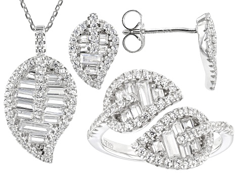 White Cubic Zirconia Rhodium Over Sterling Silver Jewelry Set 3.68ctw