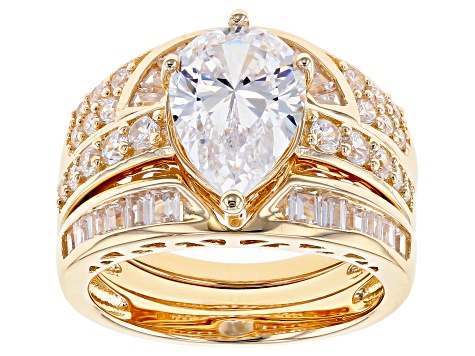 White Cubic Zirconia 18k Yellow Gold Over Silver Ring With Guards 7.26ctw