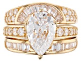 White Cubic Zirconia 18k Yellow Gold Over Silver Ring With Guards 7.26ctw