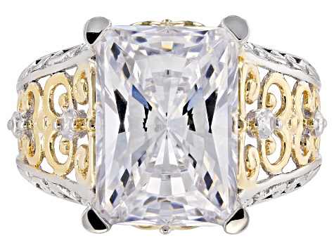 White Cubic Zirconia Rhodium And 18k Yellow Gold Over Sterling Silver ...