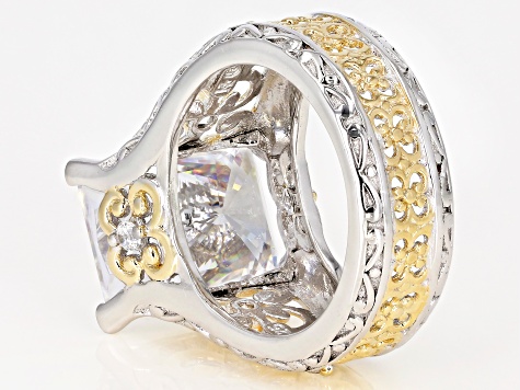 White Cubic Zirconia Rhodium And 18k Yellow Gold Over Sterling Silver Ring 14.82ctw