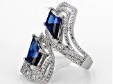 Blue Lab Created Sapphire And White Cubic Zirconia Rhodium Over Sterling Ring 6.83ctw