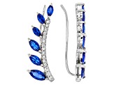 Lab Created Blue Spinel And White Cubic Zirconia Rhodium Over Sterling Climber Earrings 1.53ctw