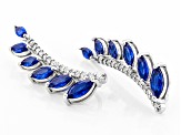 Lab Created Blue Spinel And White Cubic Zirconia Rhodium Over Sterling Climber Earrings 1.53ctw