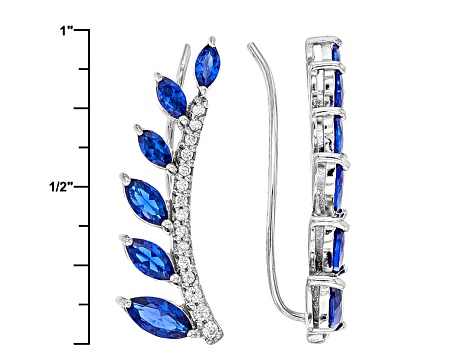 Lab Created Blue Spinel And White Cubic Zirconia Rhodium Over Sterling Climber Earrings 1.53ctw