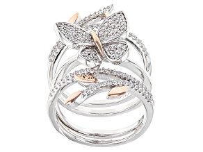 White Cubic Zirconia Rhodium & 18k Rose Gold Over Sterling Silver Ring 1.08ctw