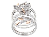 White Cubic Zirconia Rhodium & 18k Rose Gold Over Sterling Silver Ring 1.08ctw