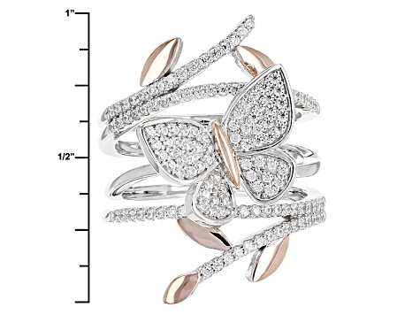 White Cubic Zirconia Rhodium & 18k Rose Gold Over Sterling Silver Ring 1.08ctw