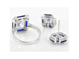 Lab Created Blue Spinel And White Cubic Zirconia Rhodium Over Sterling Silver Set 10.98ctw