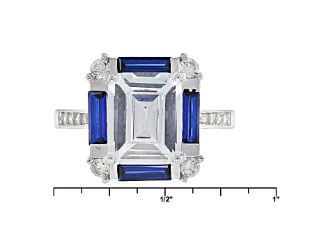 Lab Created Blue Spinel And White Cubic Zirconia Rhodium Over Sterling Silver Set 10.98ctw
