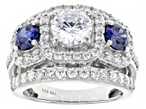 Blue And White Cubic Zirconia Rhodium Over Sterling Silver Ring 5.65ctw