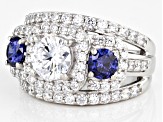 Blue And White Cubic Zirconia Rhodium Over Sterling Silver Ring 5.65ctw