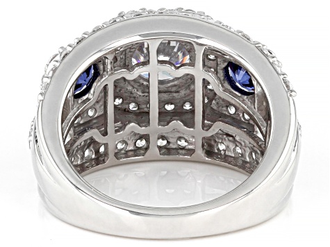 Blue And White Cubic Zirconia Rhodium Over Sterling Silver Ring 5.65ctw