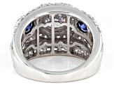 Blue And White Cubic Zirconia Rhodium Over Sterling Silver Ring 5.65ctw