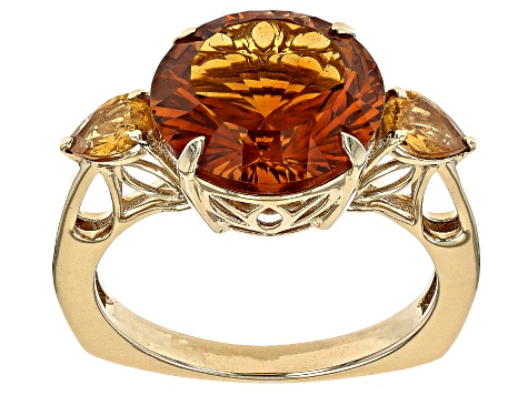 Orange Madeira Citrine Spinfire™ Cut 10k Yellow Gold Ring 5.57ctw