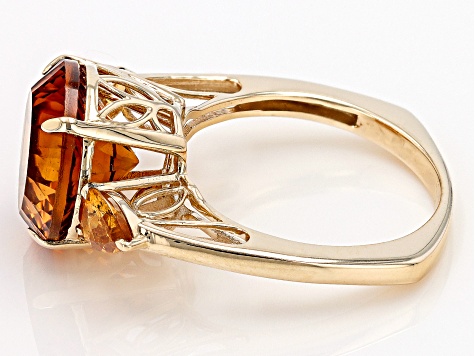 Orange Madeira Citrine Spinfire™ Cut 10k Yellow Gold Ring 5.57ctw