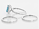 Blue Zircon Rhodium Over 10k White Gold Ring Set 4.20ctw