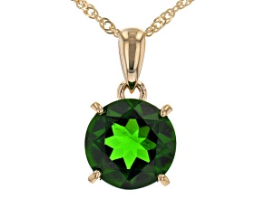 Green Chrome Diopside 10k Yellow Gold Solitaire Pendant With Chain 1.98ct