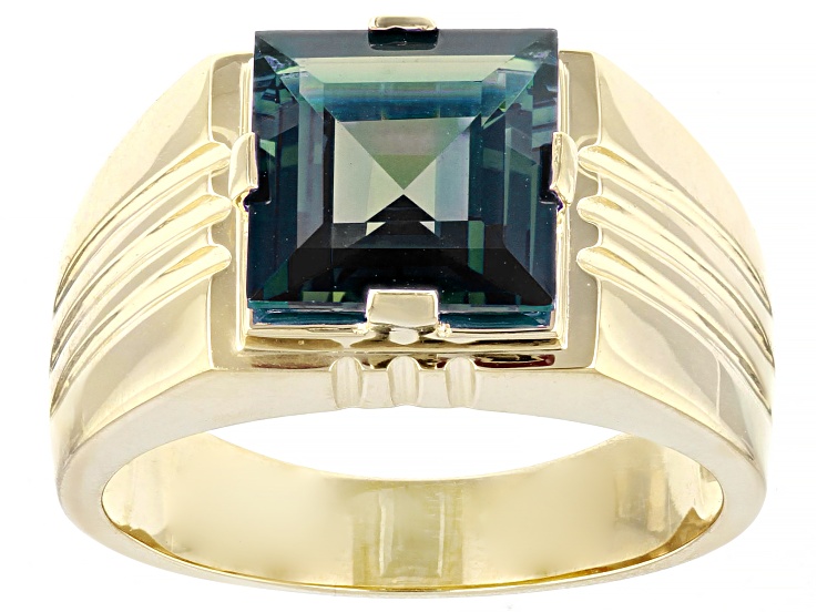 Blue Lab Created Alexandrite 10k Yellow Gold Men's Ring 5.50ct