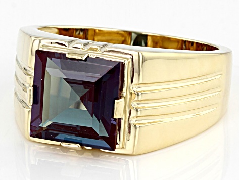 Blue Lab Created Alexandrite 10k Yellow Gold Men's Ring 5.50ct