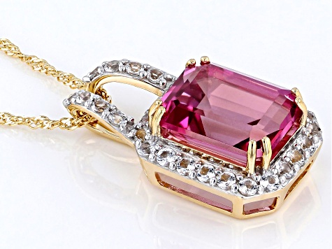 Pink Topaz 10k Yellow Gold Pendant With Chain 3.93ctw