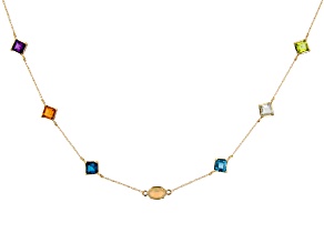 Multicolor Multi-Gemstone 10k Yellow Gold Station Necklace 2.08ctw