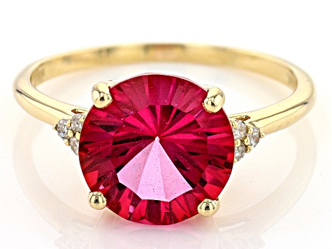 Pink Topaz Spinfire Cut (TM) 10k Yellow Gold Ring 3.92ctw