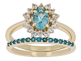 Blue Apatite 10k Yellow Gold Ring Set Of 2 1.34ctw