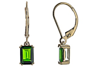 Green Chrome Diopside 10k Yellow Gold Dangle Solitaire Earrings 1.50ctw