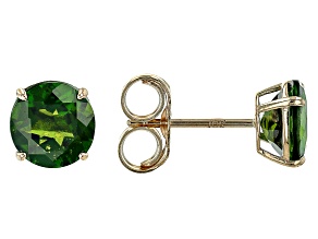 Green Chrome Diopside 10k Yellow Gold Solitaire Stud Earrings 2.41ctw