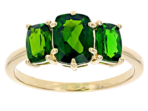 Green Chrome Diopside 10k Yellow Gold 3-Stone Ring 2.22ctw