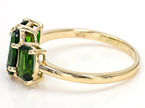 Green Chrome Diopside 10k Yellow Gold 3-Stone Ring 2.22ctw