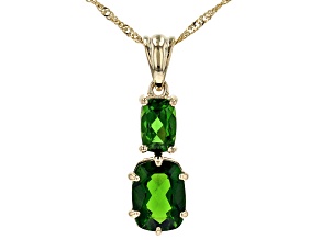 Green Chrome Diopside 10k Yellow Gold 2-Stone Pendant With Chain 1.75ctw