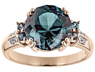 Blue Lab Created Alexandrite 10k Rose Gold Ring 4.16ctw