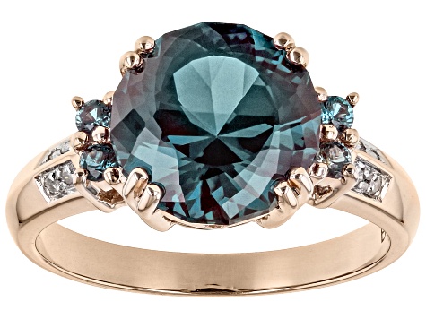 Blue Lab Created Alexandrite 10k Rose Gold Ring 4.16ctw